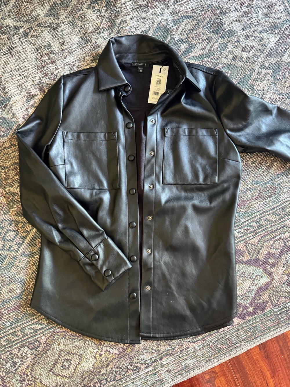 Dynamite Black Faux Leather Shirt Jacket